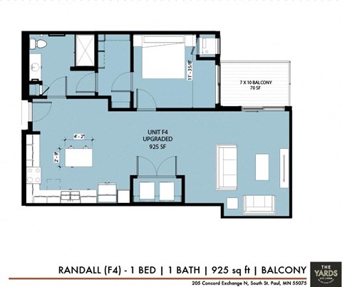 a floor plan of a small apartment at The Yards and Backyards, Saint Paul, Minnesota  55075