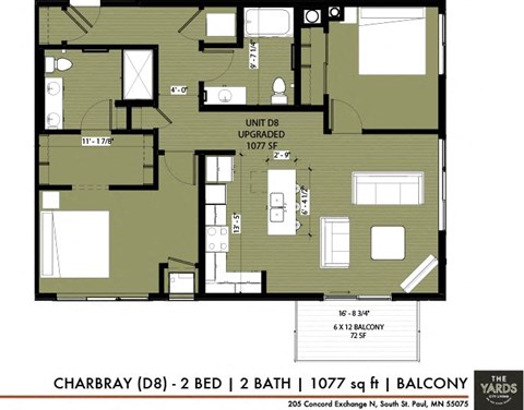 2 bed 2 bath floor plan G at The Yards, South St. Paul, Minnesota