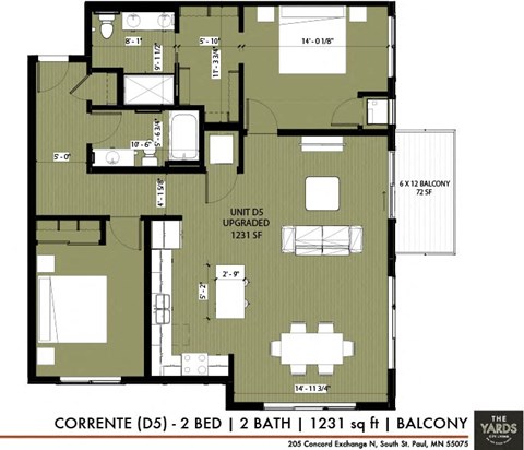 2 bed 2 bath floor plan d at The Yards, South St. Paul, MN, 55075