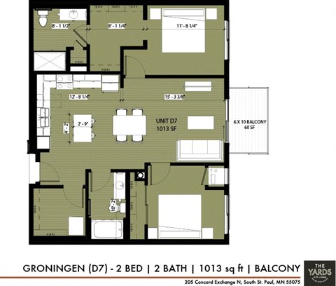 2 bed 2 bath floor plan F at The Yards, South St. Paul, 55075