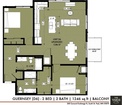 2 bed 2 bath floor plan e at The Yards, South St. Paul, MN