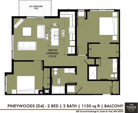 a floor plan of a bedroom apartment at The Yards and Backyards, Minnesota, 55075