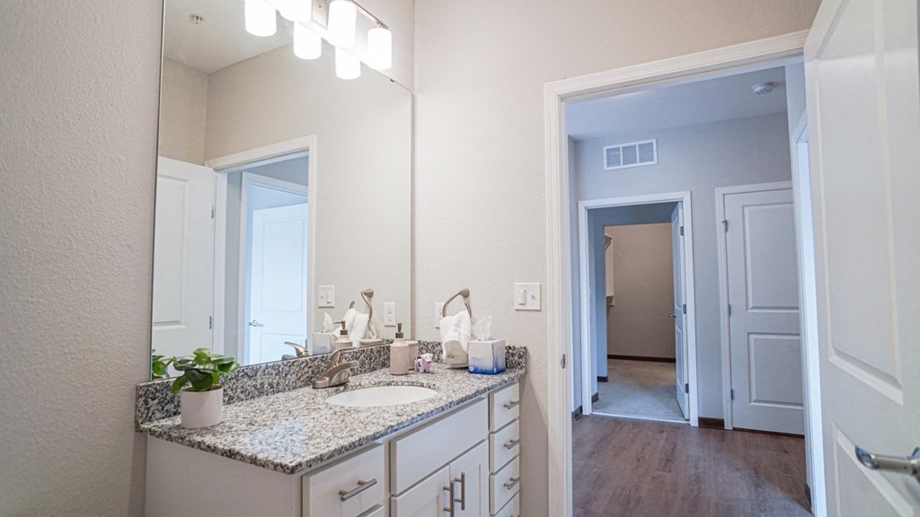 Bathroom with sink and mirror at The Yards, South St. Paul, Minnesota