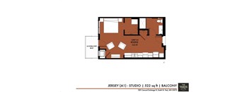 a floor plan of a small apartment at The Yards and Backyards, Saint Paul