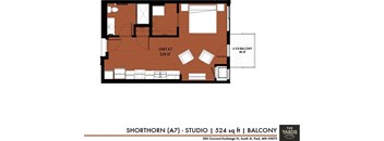 Studio 1 bath floor plan fat The Yards, South St. Paul, Minnesota
