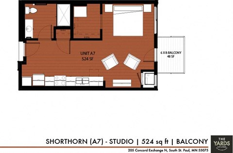 Studio 1 bath floor plan fat The Yards, South St. Paul, Minnesota