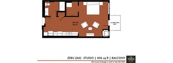 a floor plan a studio apartment at The Yards and Backyards, Minnesota, 55075
