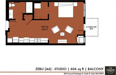 a floor plan a studio apartment at The Yards and Backyards, Minnesota, 55075