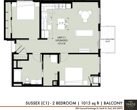 a floor plan of a bedroom apartment at The Yards and Backyards, MN 55075