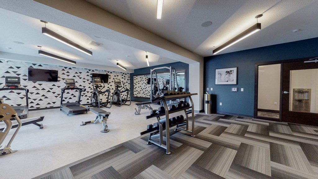 a fitness center with treadmills and other exercise equipment at The Morrison, Minnesota