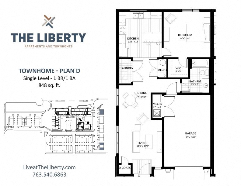 D-TH Floor plan at The Liberty Apartments & Townhomes, Golden Valley, MN 55427