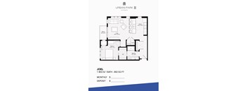 1 bedroom floor plan drawing, joel at Urban Park I and II Apartments, St Louis Park, Minnesota