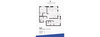 2 bedroom 2 bath floor plan drawing, Marc at Urban Park I and II Apartments, Minnesota