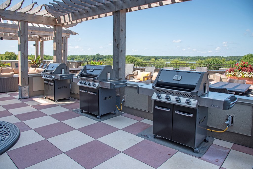 Rooftop patio grilling stations at Victoria Flats, Minnesota