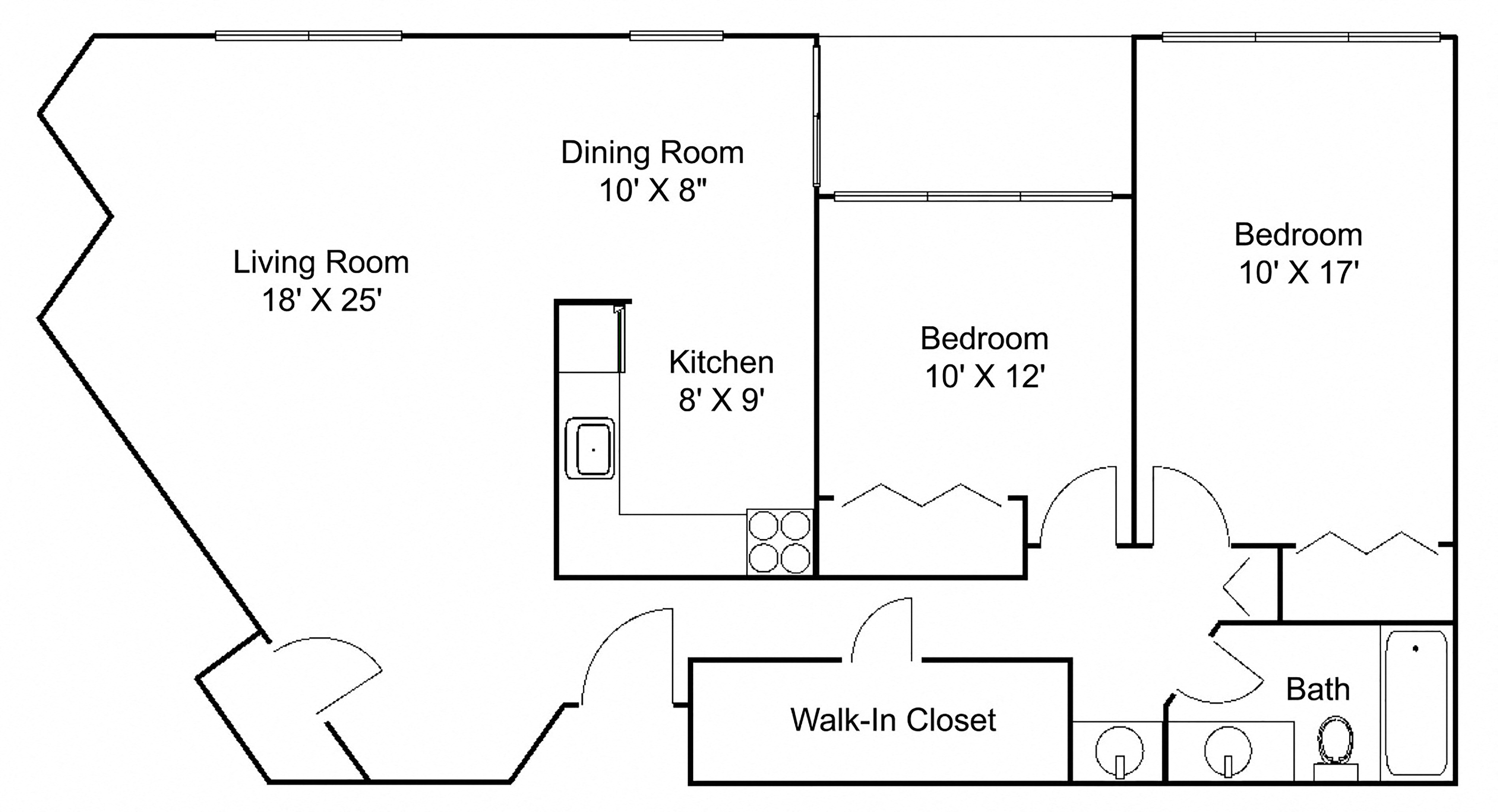 2 bed 1 bath E Floor plan at Hillsborough Apartments, Roseville, 55113