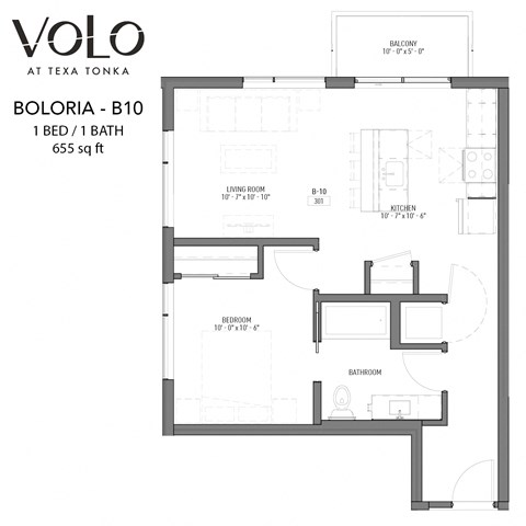 1 bedroom 1 bathroom floor plan B at Volo at Texa Tonka Apartments, St Louis Park, 55426