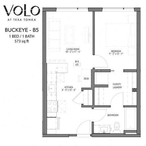 1 bedroom 1 bathroom floor plan B at Volo at Texa Tonka Apartments, St Louis Park, Minnesota