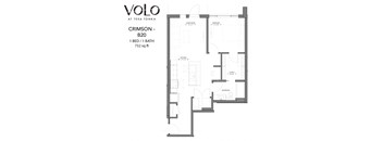 1 bedroom 1 bathroom floor plan Oat Volo at Texa Tonka Apartments, St Louis Park, MN