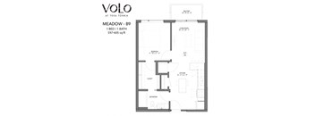 1 bedroom 1 bathroom floor plan Q at Volo at Texa Tonka Apartments, St Louis Park, Minnesota