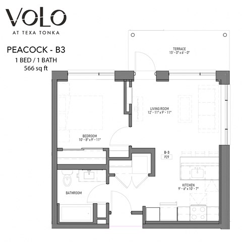 1 bedroom 1 bathroom floor plan U at Volo at Texa Tonka Apartments, St Louis Park, MN