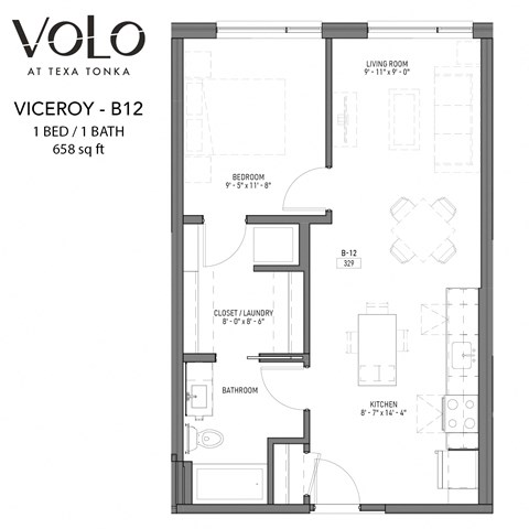 1 bedroom 1 bathroom floor plan X at Volo at Texa Tonka Apartments, Minnesota