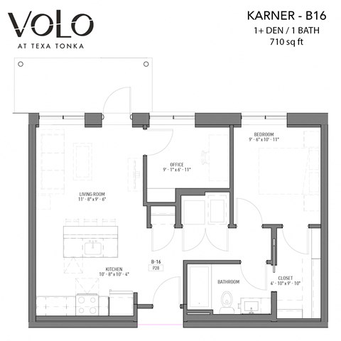 1 bedroom 1 bathroom floor plan Y at Volo at Texa Tonka Apartments, Minnesota, 55426
