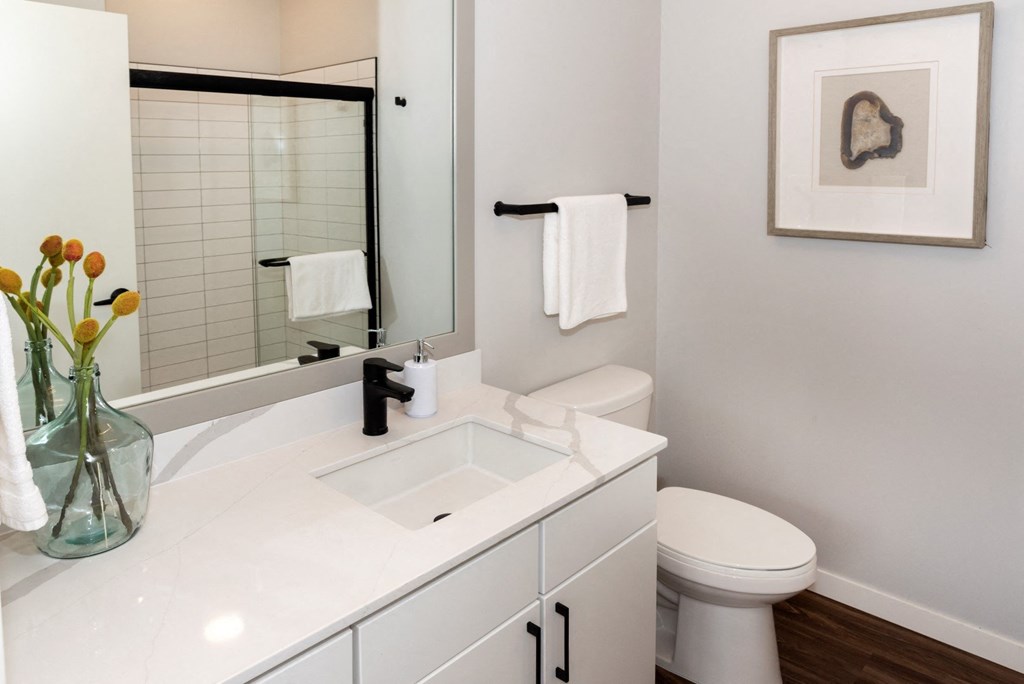 White interior bath rooms at Volo at Texa Tonka Apartments , St Louis Park, 55426