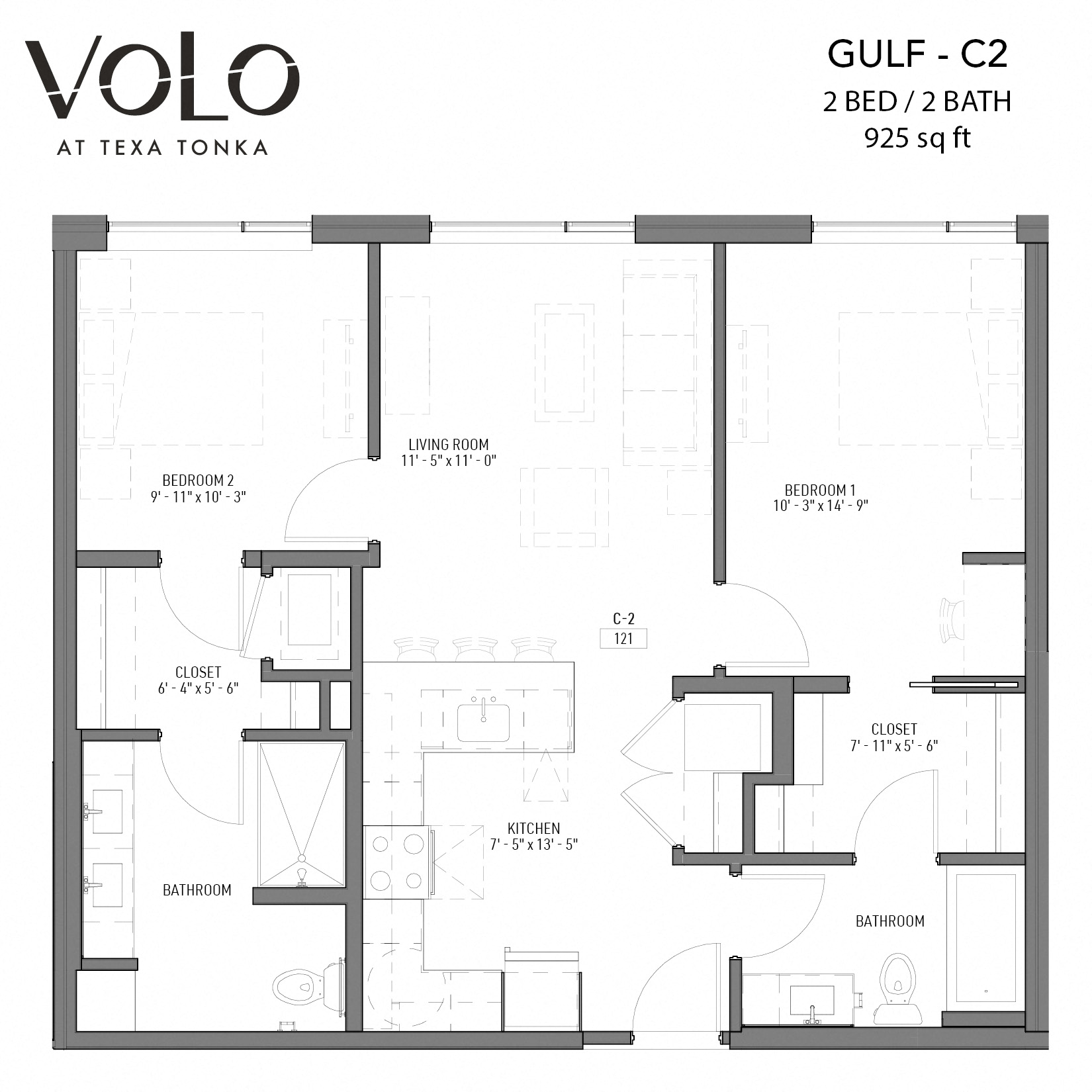2 bedroom 2 bathrooms floor plan Bat Volo at Texa Tonka Apartments, St Louis Park, 55426