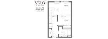 Studio 1 bathroom floor plan F at Volo at Texa Tonka Apartments, Minnesota
