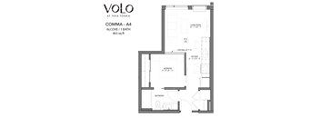 Studio 1 bathroom floor plan Eat Volo at Texa Tonka Apartments, Minnesota, 55426