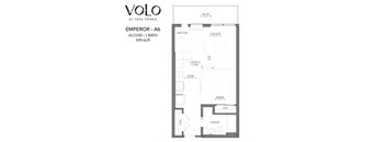 Studio 1 bathroom floor plan D at Volo at Texa Tonka Apartments, St Louis Park, MN, 55426