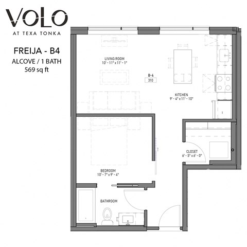 1 bed 1 bath floor plan at Volo at Texa Tonka Apartments, St Louis Park, MN, 55426