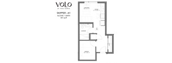 Studio 1 bathroom floor plan C at Volo at Texa Tonka Apartments, St Louis Park, 55426