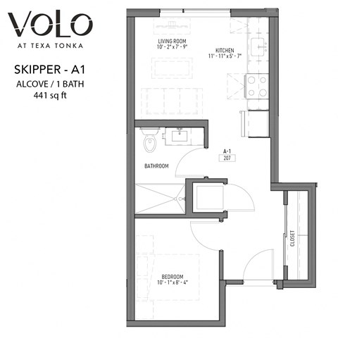 Studio 1 bathroom floor plan C at Volo at Texa Tonka Apartments, St Louis Park, 55426