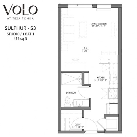 Studio 1 bathroom floor plan L at Volo at Texa Tonka,  ApartmentsSt Louis Park