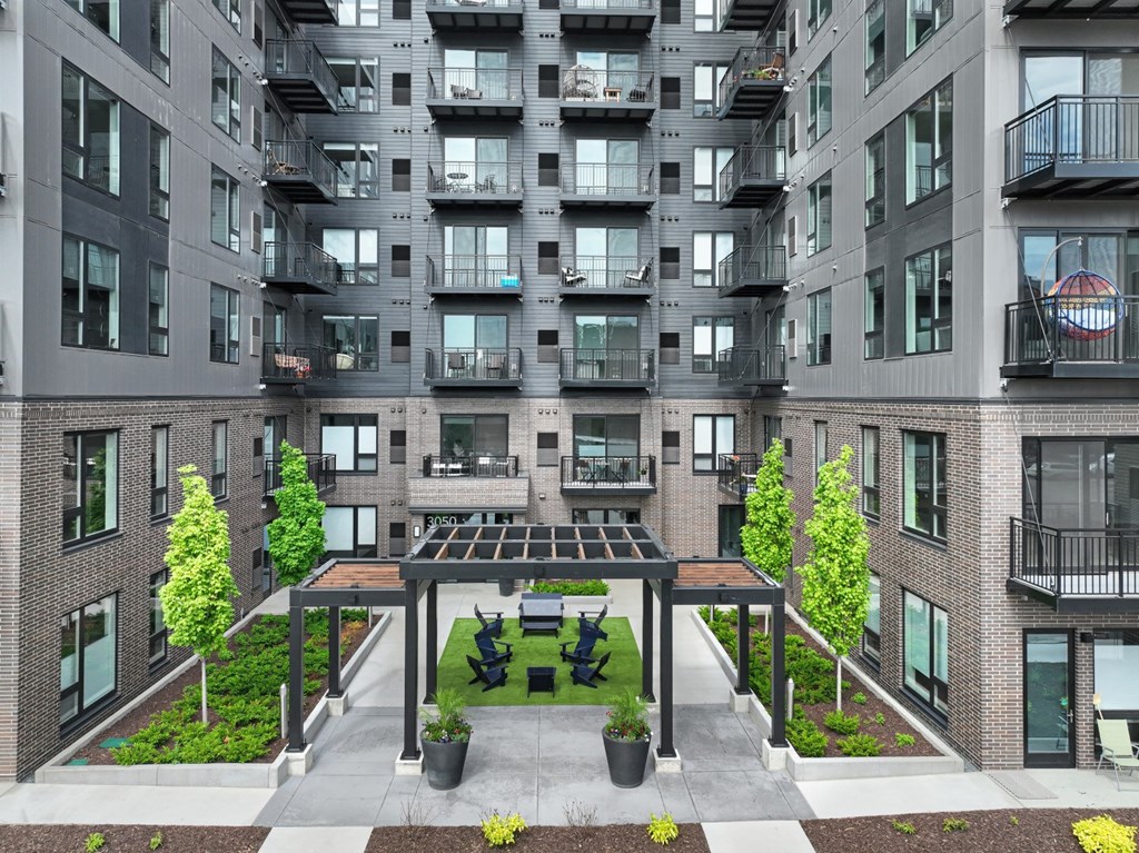 a view of the courtyard at the m on hennepin apartments in minneapolis,