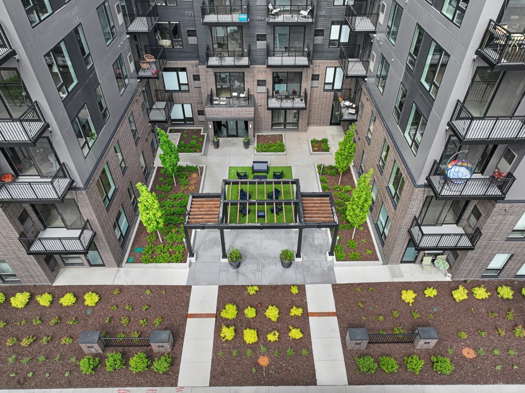 an aerial view of an apartment complex