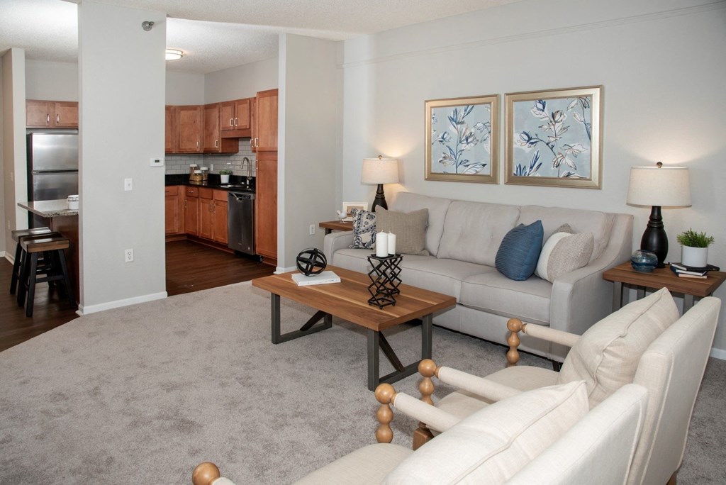 Living room and kitchen  at Waterstone Place in Minnetonka, MN