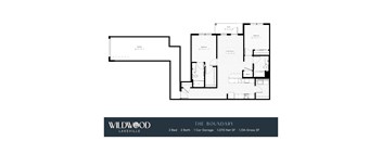A floor plan for a Wildwood Lakeville property shows two bedrooms, two bathrooms, a car garage, and a large living area.