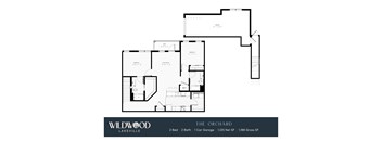 A floor plan for a property by Wildwood Lakeville shows a 2 bedroom, 2 bathroom, and 1 car garage.