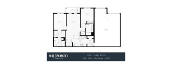 A floor plan for a property at Wildwood Lakeville shows two bedrooms, two bathrooms, and a two car garage.