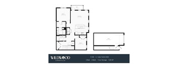 A floor plan for a Wildwood Lakeville property shows two bedrooms, two bathrooms, a garage, and a total square footage of 1,125 SF.