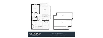 A floor plan for a Wildwood Lakeville property shows two bedrooms, two bathrooms, and a garage.