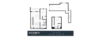 A floor plan for a 2 Bedroom, 2 Bathroom apartment with a garage is shown.
