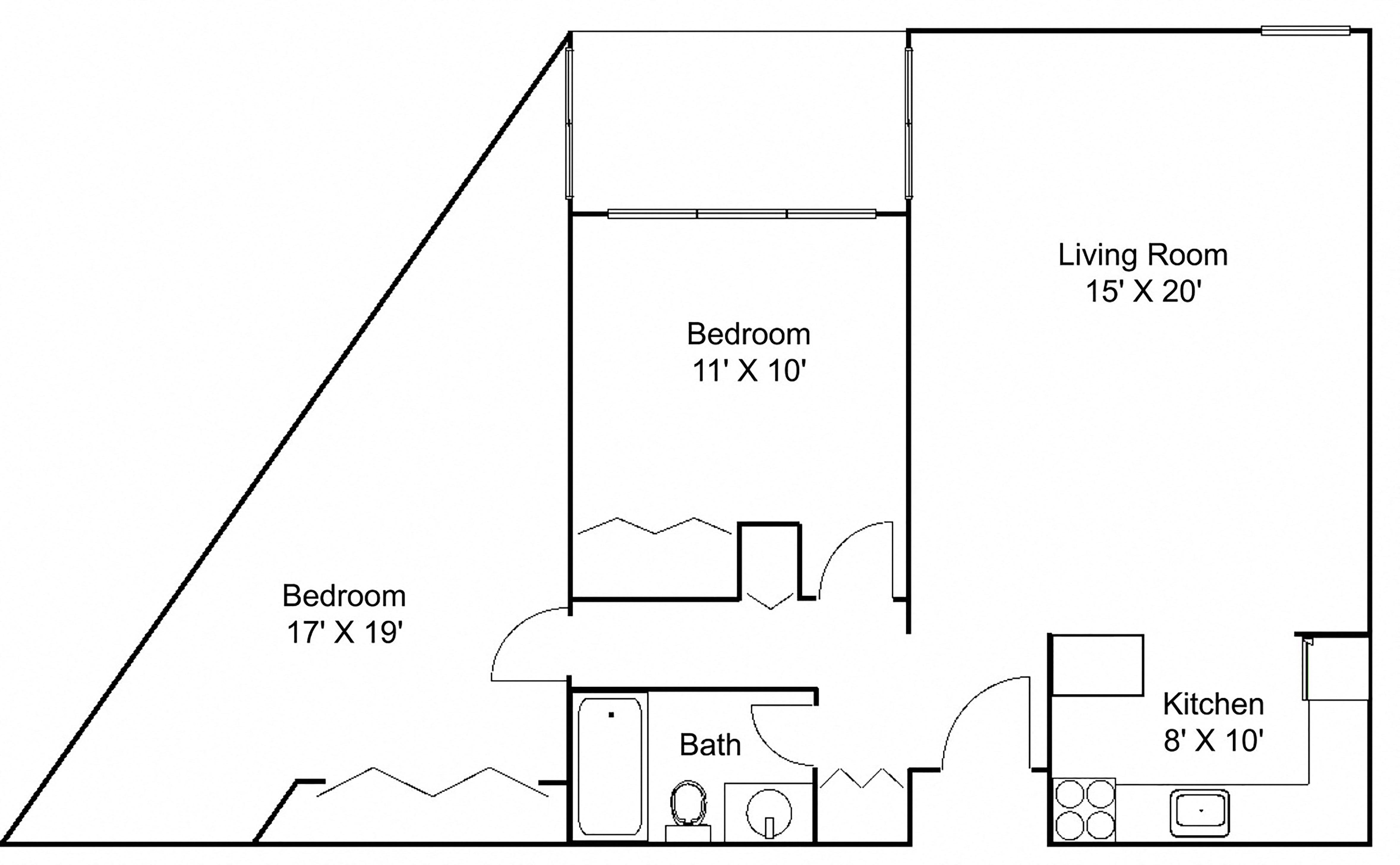 1 bedroom 1  bath  A Floor plan at Hillsborough Apartments, Roseville, 55113