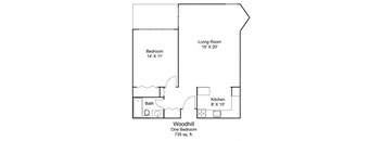 1 bedroom 1  bath  Floor plan at Hillsborough Apartments, Roseville