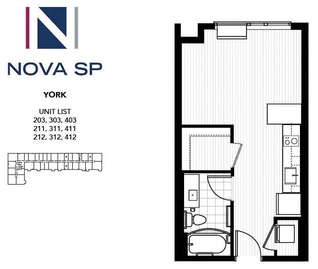 Zero Bed One Bath Studio_York Floorplan Zero Bed One Bath Studio_York Floorplan at Nova SP Apartments, St Paul, Minnesota