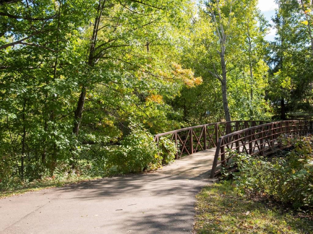 wooden bridge at Aspenwoods Apartments, Eagan, Minnesota