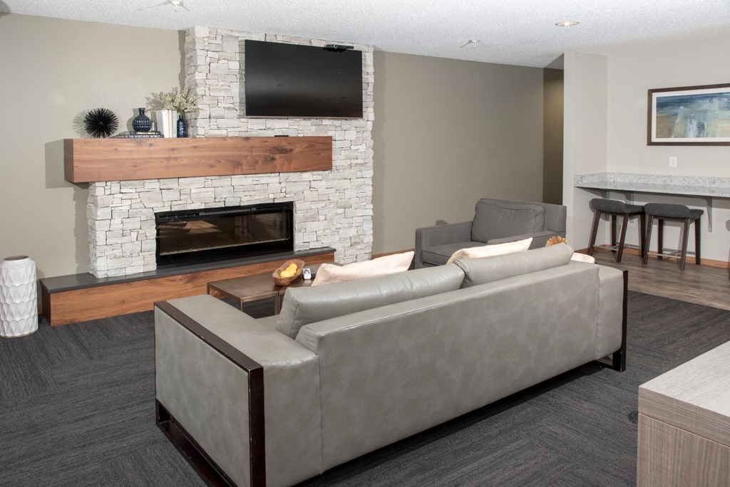 community room with fireplace