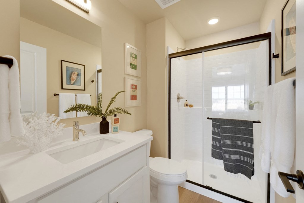 a bathroom with a shower and a sink and a toilet